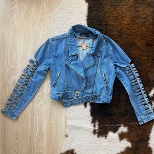 AKIRA Denim Cut Out Cropped Jacket